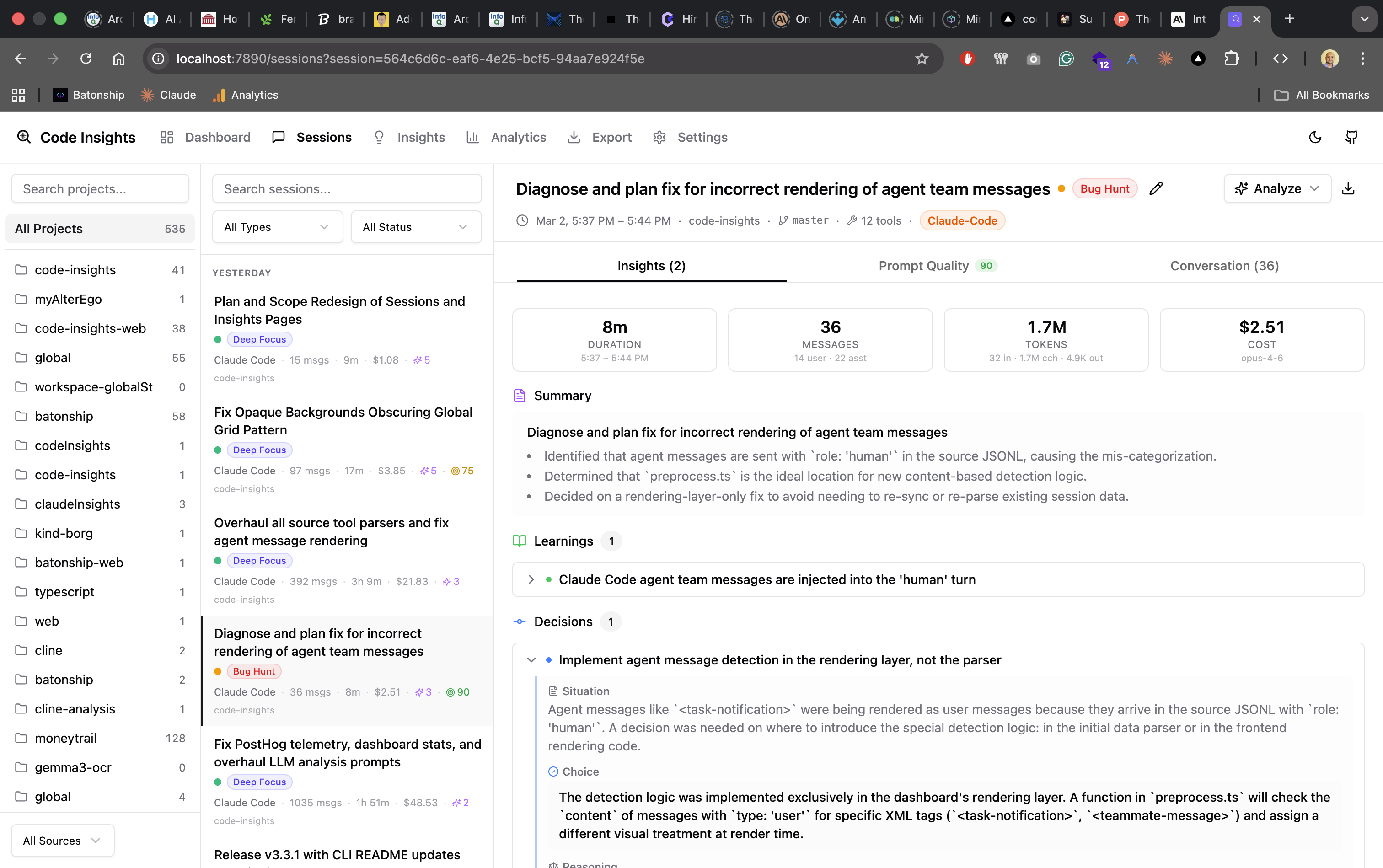 Session detail — insights tab